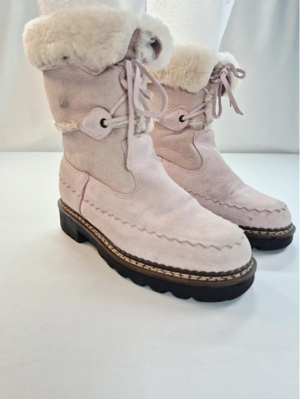Blondo Women's 6 Pink Suede and Faux Fur Mid Calf Show Boots